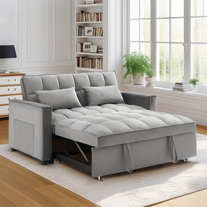 Divano Letto Apribile Reclinabile 3 Posizioni con Rivestimento in Velluto Grigio