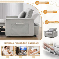Divano Letto Apribile Reclinabile 3 Posizioni con Rivestimento in Velluto Grigio