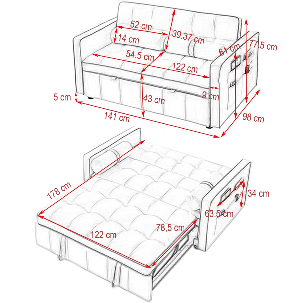Divano Letto Apribile Reclinabile 3 Posizioni con Rivestimento in Velluto Grigio