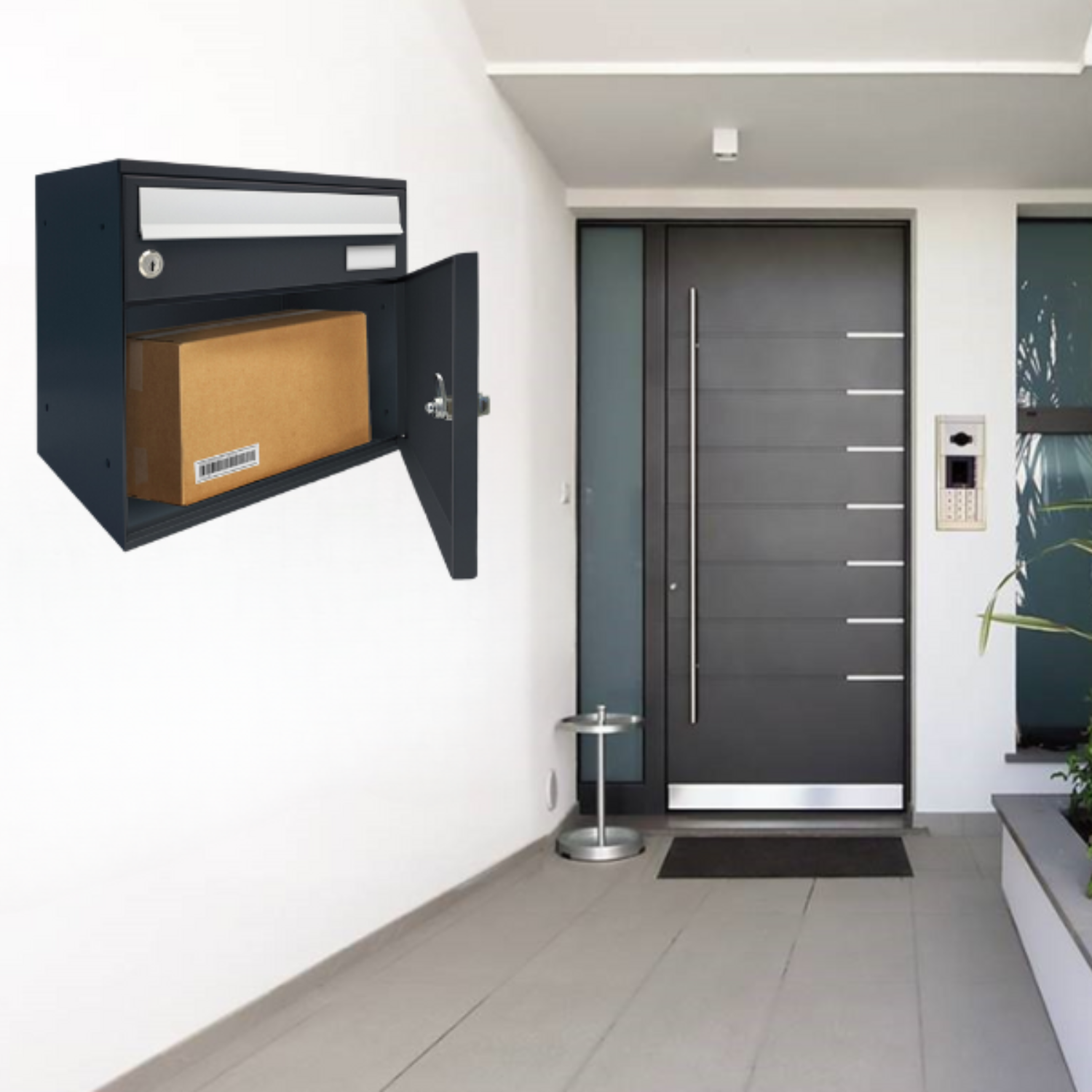 ALUBOX EASYBOX Cassetta Posta Con Vano Portapacchi Con Serratura Pblock Cassetta Postale Da Esterno 33X40X27 Cm In Lamiera Zincata E Sportello In Profilato Di Alluminio Personalizzabile COLORE: ANTRACITE