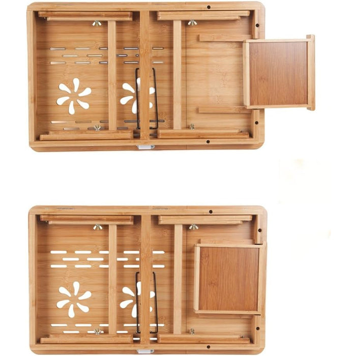 Tavolino Vassoio da Letto Divano in Bambu' PC Tablet Pieghevole Legno Naturale