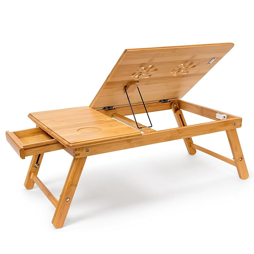 Tavolino Vassoio da Letto Divano in Bambu' PC Tablet Pieghevole Legno Naturale