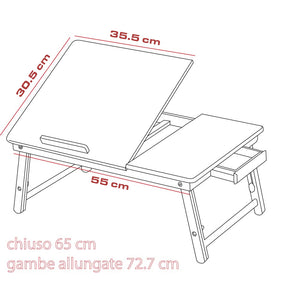 Tavolino Vassoio da Letto Divano in Bambu' PC Tablet Pieghevole Legno Naturale