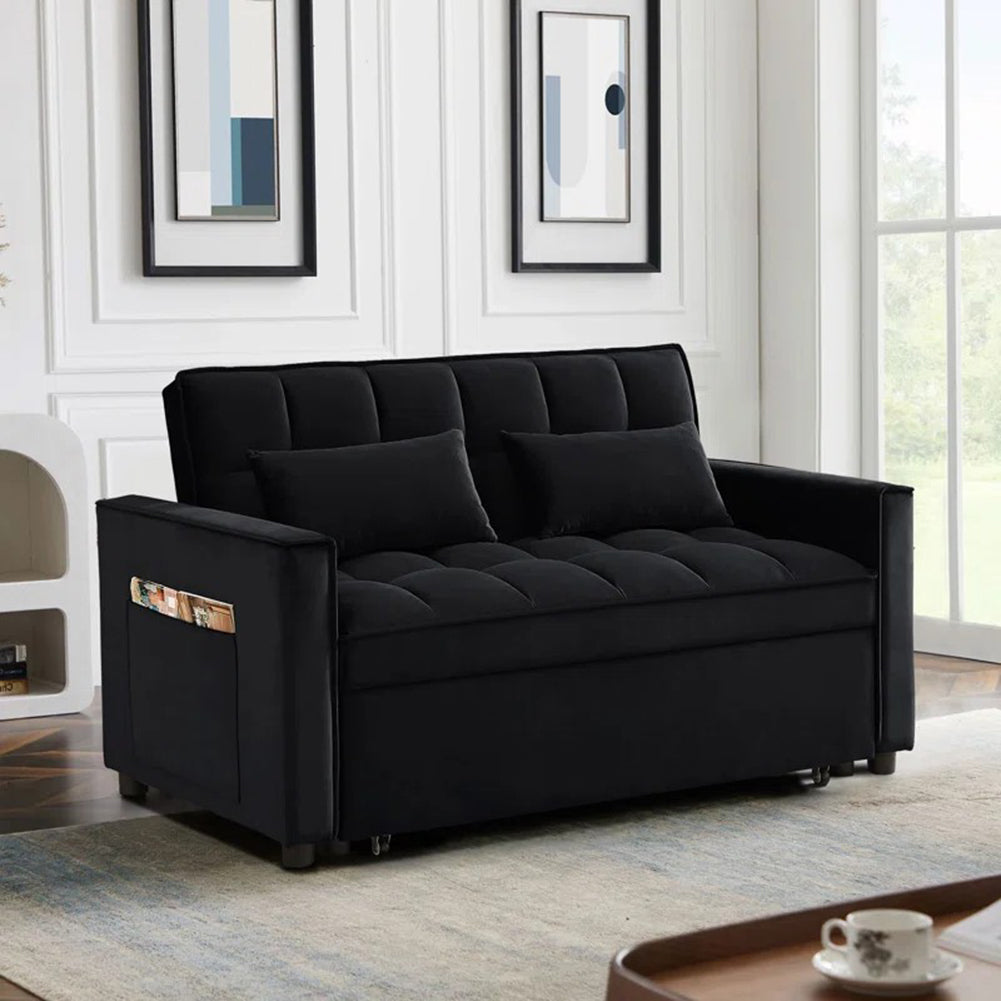Divano Letto Apribile Reclinabile 3 Posizioni con Rivestimento in Velluto Nero