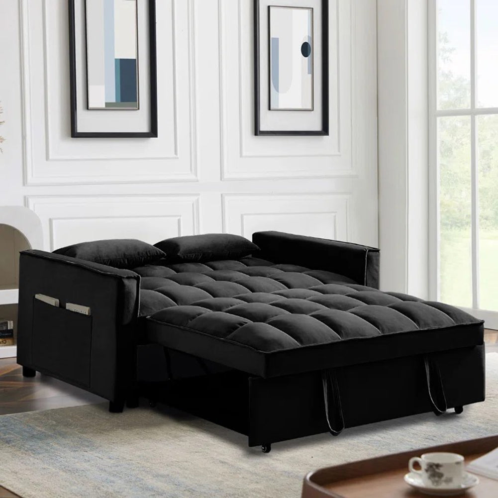 Divano Letto Apribile Reclinabile 3 Posizioni con Rivestimento in Velluto Nero