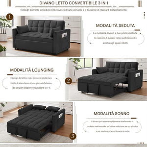 Divano Letto Apribile Reclinabile 3 Posizioni con Rivestimento in Velluto Nero