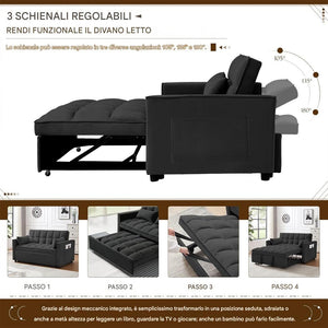 Divano Letto Apribile Reclinabile 3 Posizioni con Rivestimento in Velluto Nero