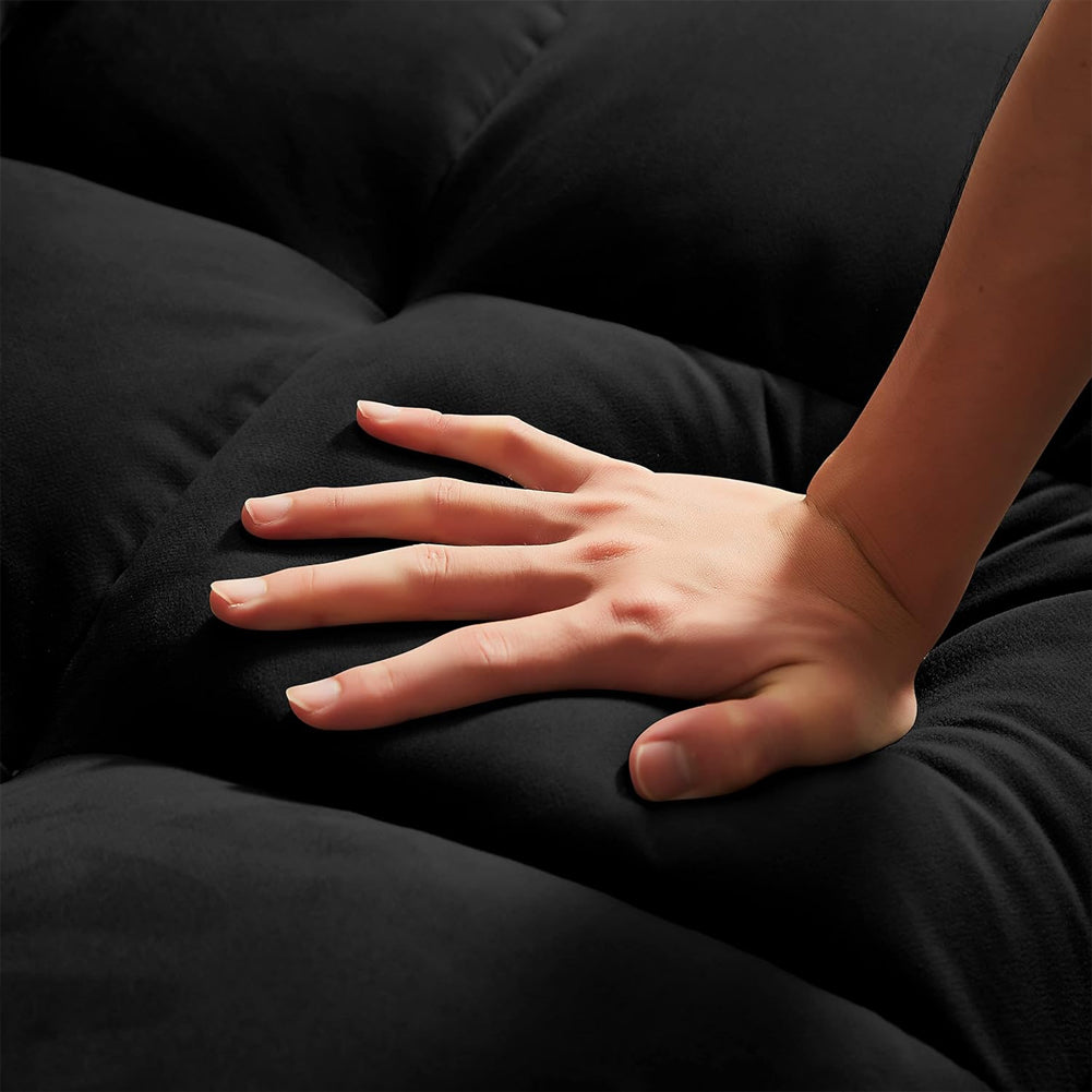 Divano Letto Apribile Reclinabile 3 Posizioni con Rivestimento in Velluto Nero