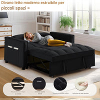 Divano Letto Apribile Reclinabile 3 Posizioni con Rivestimento in Velluto Nero