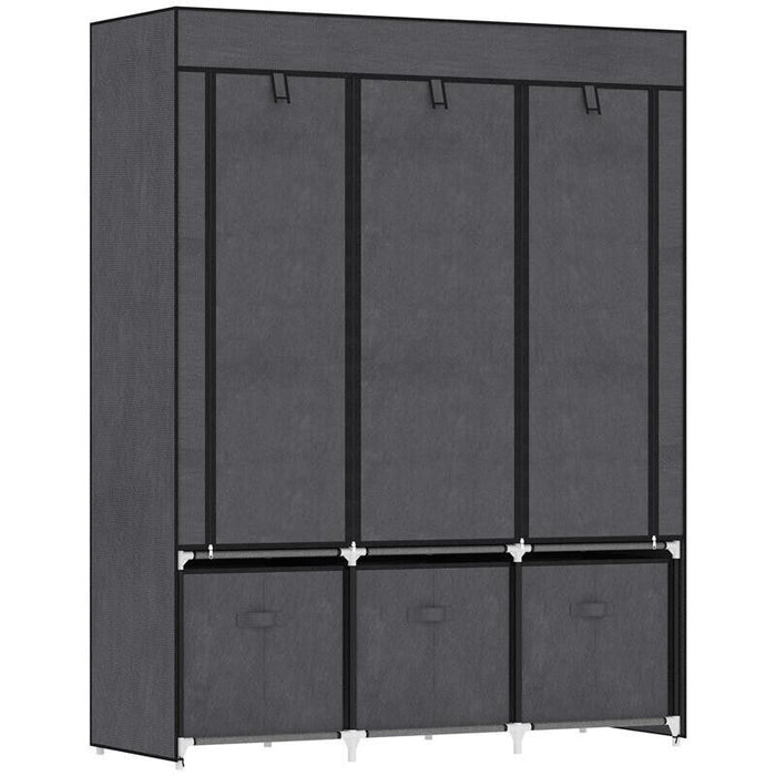 ARMADIO IN TESSUTO PIEGHEVOLE CON CASSETTI E ANTE AVVOLGIBILI CON ZIP, 125X43X162.5CM, GRIGIO SCURO