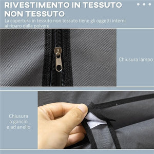 ARMADIO IN TESSUTO PIEGHEVOLE CON CASSETTI E ANTE AVVOLGIBILI CON ZIP, 125X43X162.5CM, GRIGIO SCURO