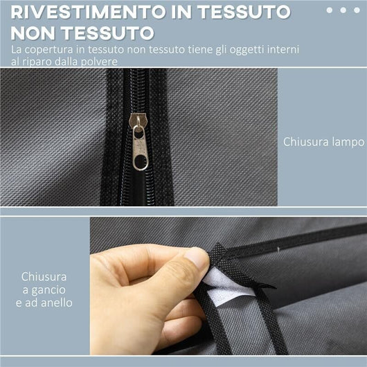 ARMADIO IN TESSUTO PIEGHEVOLE CON CASSETTI E ANTE AVVOLGIBILI CON ZIP, 125X43X162.5CM, GRIGIO SCURO