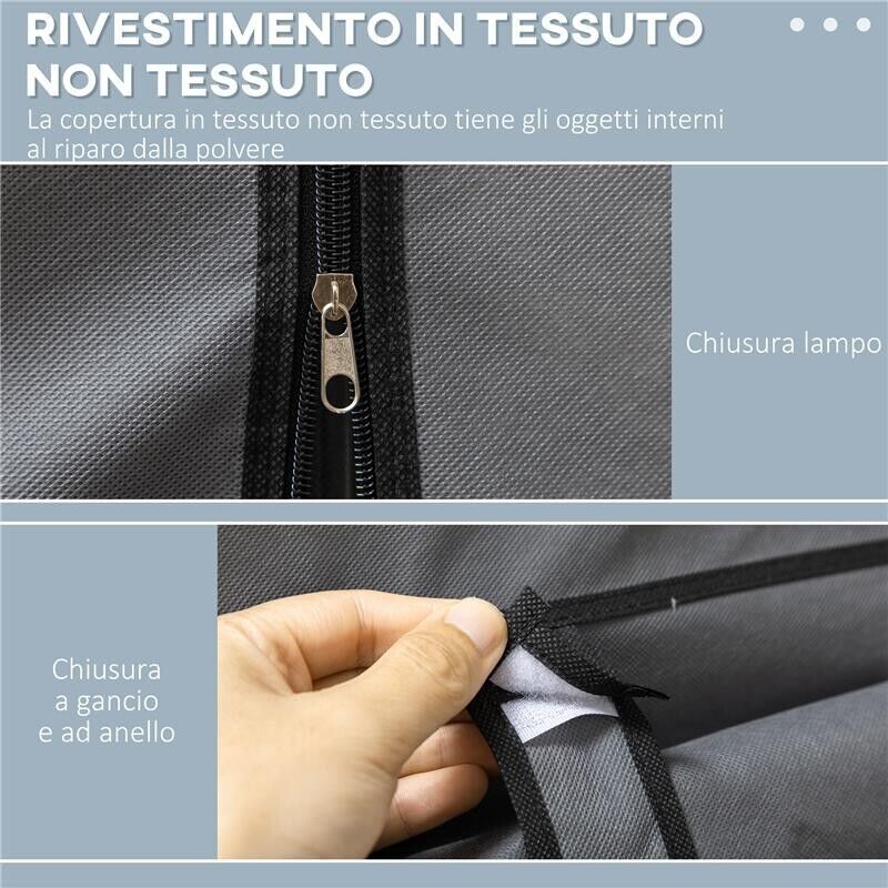 ARMADIO IN TESSUTO PIEGHEVOLE CON CASSETTI E ANTE AVVOLGIBILI CON ZIP, 125X43X162.5CM, GRIGIO SCURO
