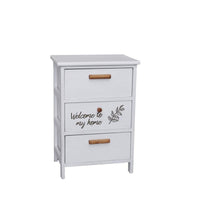 MA MAISON MOBILE DA ARREDO IN LEGNO BIANCO CON 3 CASSETTI E SCRITTA WELCOME DIMENSIONI 40 X 29 X 58H CM