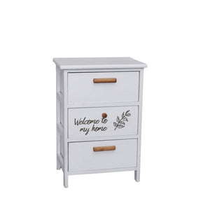 MA MAISON MOBILE DA ARREDO IN LEGNO BIANCO CON 3 CASSETTI E SCRITTA WELCOME DIMENSIONI 40 X 29 X 58H CM