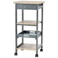 CARRELLO DA CUCINA PORTAVIVANDE CON CASSETTO, 2 RIPIANI E VASSOIO ESTRAIBILE, 37X37X76CM, GRIGIO