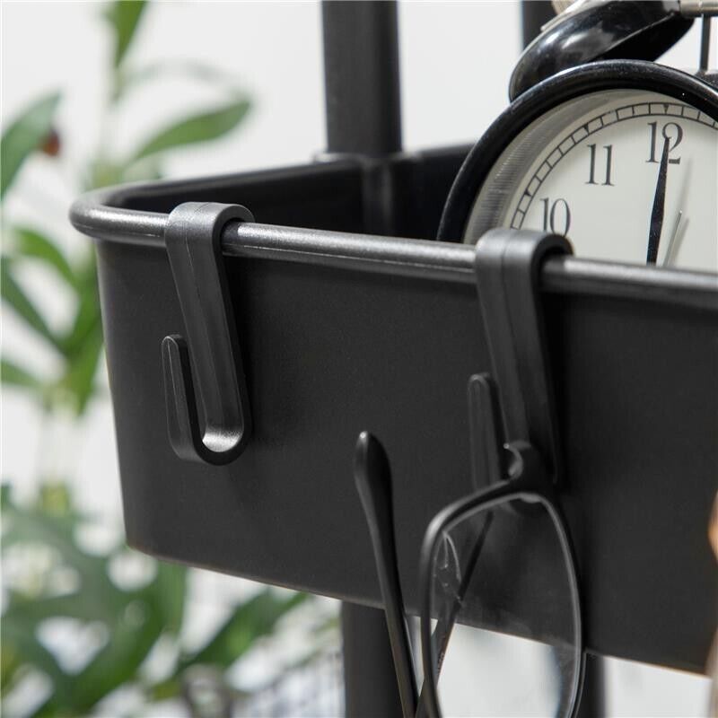 CARRELLO CUCINA MULTIUSO A 3 LIVELLI CON CESTINI E GANCI RIMOVIBILI, RIPIANO CON 12 DIVISORI, NERO