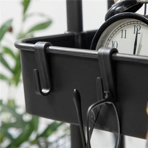 CARRELLO CUCINA MULTIUSO A 3 LIVELLI CON CESTINI E GANCI RIMOVIBILI, RIPIANO CON 12 DIVISORI, NERO