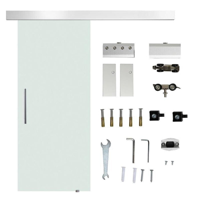 PORTA SCORREVOLE INTERNA IN VETRO SMERIGLIATO CON BINARIO B1 E MANIGLIA PER BAGNO CUCINA STUDIO VETRO 205X 77,5X 0,8CM
