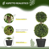 SET DA 2 PIANTE DI BOSSO A 2 SFERE REALISTICHE CON VASO INCLUSO 60 CM