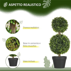 SET DA 2 PIANTE DI BOSSO A 2 SFERE REALISTICHE CON VASO INCLUSO 60 CM