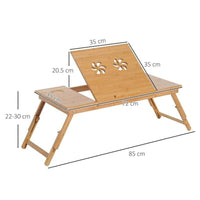 TAVOLINO DA LETTO PER PC PIEGHEVOLE E INCLINABILE CON CASSETTO, 72X35X22-30, COLORE LEGNO