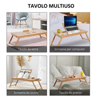 TAVOLINO DA LETTO PER PC PIEGHEVOLE E INCLINABILE CON CASSETTO, 72X35X22-30, COLORE LEGNO