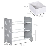 MOBILETTO PORTAGIOCHI CON 9 CESTINI RIMOVIBILI IN MDF E TESSUTO, 63X30X60CM, GRIGIO E BIANCO