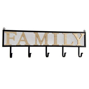 APPENDINO IN METALLO CON APPLICAZIONE IN LEGNO SCRITTA FAMILY 61 X 20 X 6 CM
