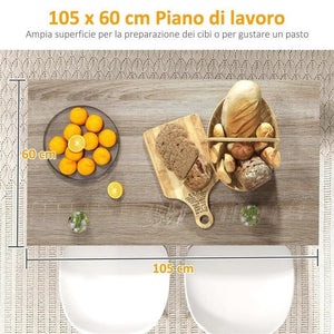 ISOLA PER CUCINA CON 2 RIPIANI APERTI E 2 ARMADIETTI, IN MDF, 105X60X82 CM, COLOR ROVERE E NERO