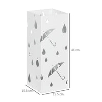 PORTAOMBRELLI IN METALLO CON 4 GANCI E VASCHETTA RACCOGLIGOCCE, 15.5X15.5X41CM, BIANCO