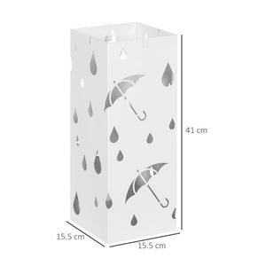 PORTAOMBRELLI IN METALLO CON 4 GANCI E VASCHETTA RACCOGLIGOCCE, 15.5X15.5X41CM, BIANCO