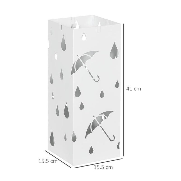 PORTAOMBRELLI IN METALLO CON 4 GANCI E VASCHETTA RACCOGLIGOCCE, 15.5X15.5X41CM, BIANCO