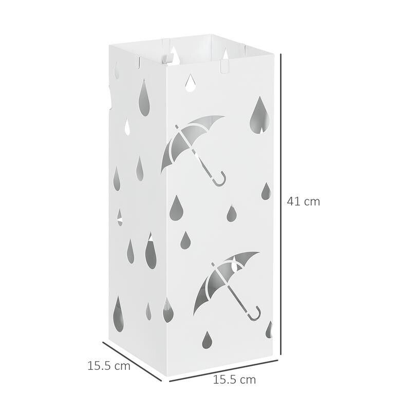 PORTAOMBRELLI IN METALLO CON 4 GANCI E VASCHETTA RACCOGLIGOCCE, 15.5X15.5X41CM, BIANCO