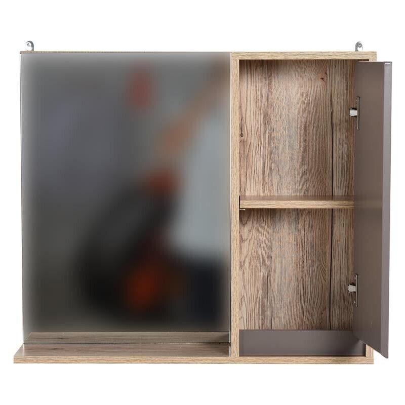 ARMADIETTO PENSILE PER BAGNO CON ANTA A SPECCHIO GRIGIO E ROVERE