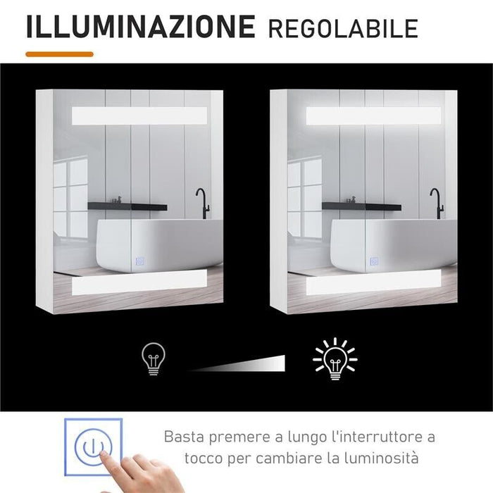 ARMADIETTO PENSILE DA BAGNO CON 1 ANTA SPECCHIO E LUCI A LED 60 X 50 X 15 CM