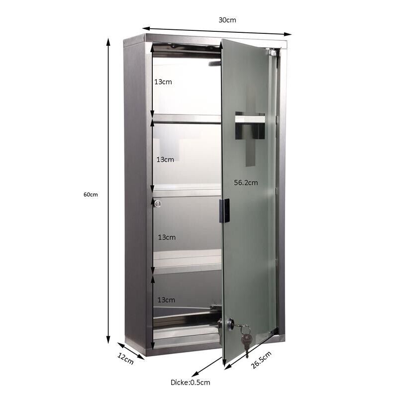 CASSETTA PORTA MEDICINALI CCON 4 RIPIANI IN ACCIAIO  30X12X60 CM BIANCA