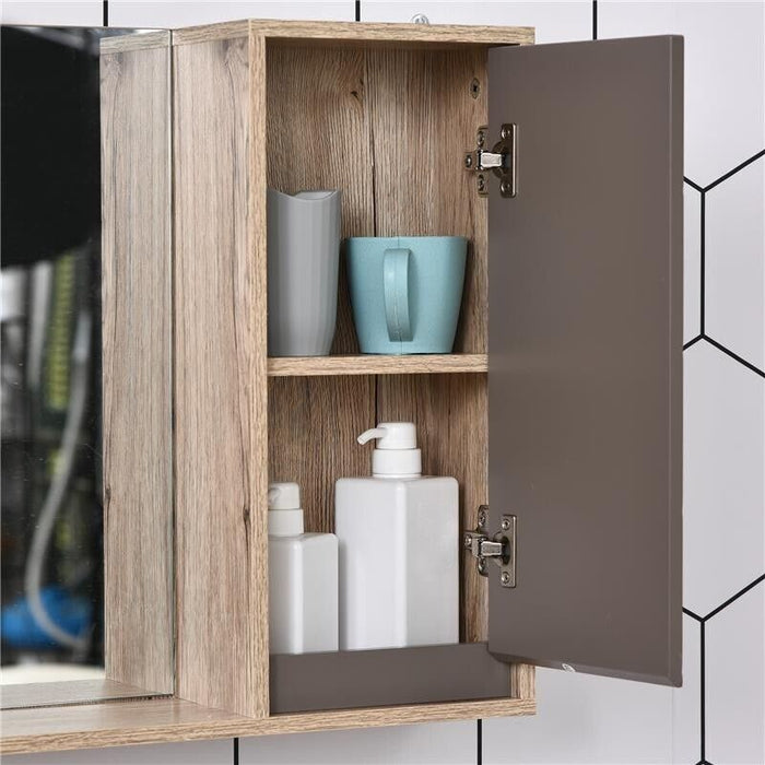 ARMADIETTO PENSILE PER BAGNO CON ANTA A SPECCHIO GRIGIO E ROVERE