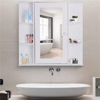 MOBILETTO PENSILE CON SPECCHIO E MENSOLE PER BAGNO 66X17X63 CM IN LEGNO BIANCO