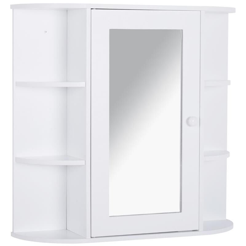 MOBILETTO PENSILE CON SPECCHIO E MENSOLE PER BAGNO 66X17X63 CM IN LEGNO BIANCO