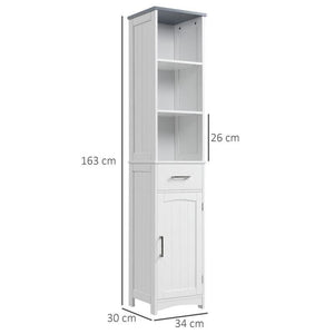 ARMADIETTO BAGNO CON SCAFFALE A 3 LIVELLI 1 CASSETTO E 1 MOBILETTO 34X30X163CM