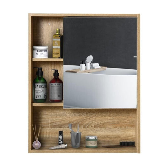 ARMADIETTO A SPECCHIO PER BAGNO CON SCAFFALE REGOLABILE 60X15X76 CM ROVERE