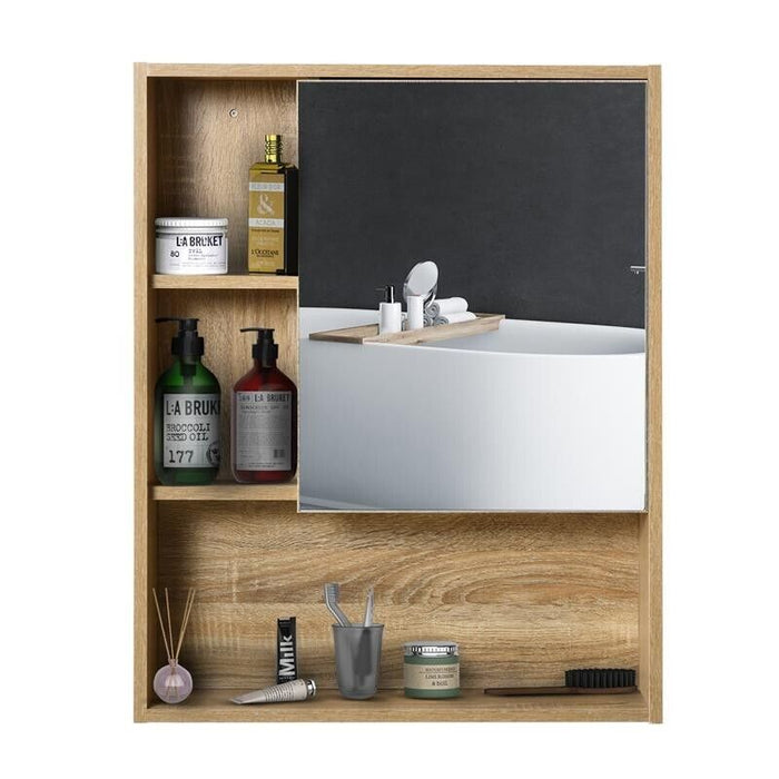 ARMADIETTO A SPECCHIO PER BAGNO CON SCAFFALE REGOLABILE 60X15X76 CM ROVERE