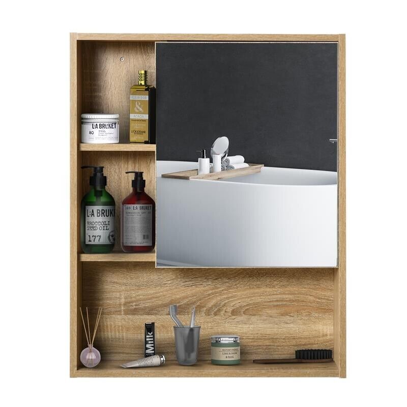 ARMADIETTO A SPECCHIO PER BAGNO CON SCAFFALE REGOLABILE 60X15X76 CM ROVERE