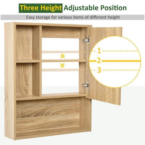 ARMADIETTO A SPECCHIO PER BAGNO CON SCAFFALE REGOLABILE 60X15X76 CM ROVERE