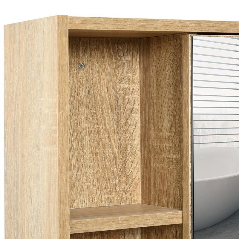 ARMADIETTO A SPECCHIO PER BAGNO CON SCAFFALE REGOLABILE 60X15X76 CM ROVERE