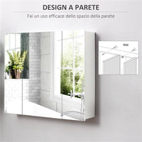 ARMADIETTO BAGNO CON 3 ANTE SPECCHIATE E RIPIANI REGOLABILI, 70X15X60CM, BIANCO