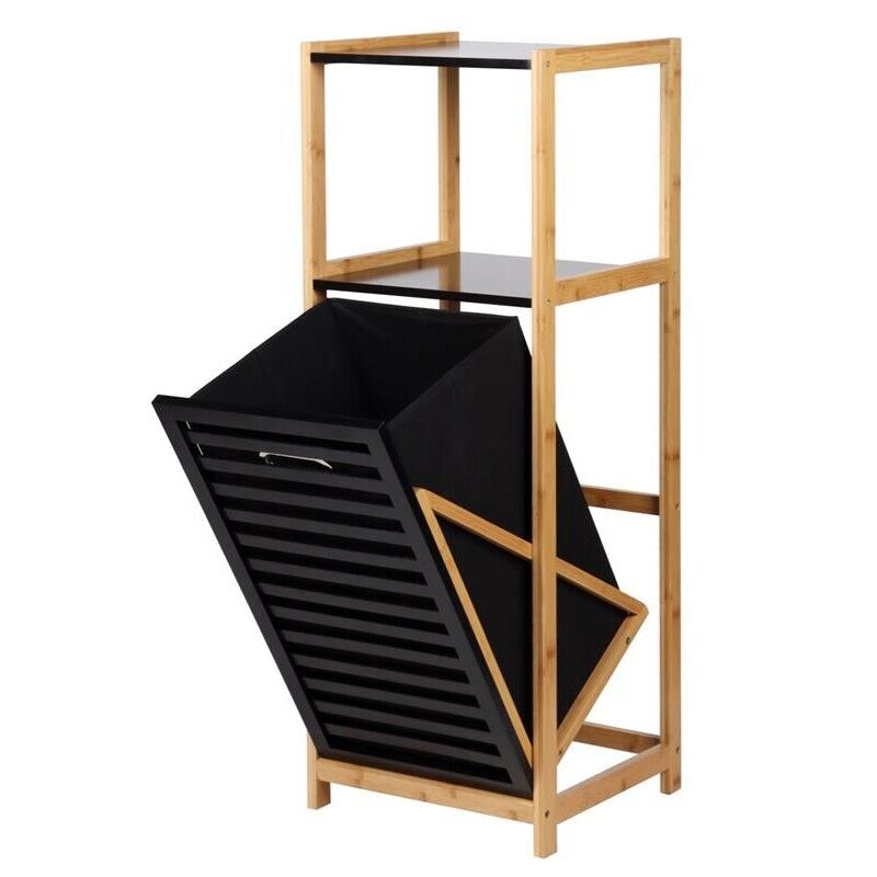 MA MAISON MOBILE PORTABIANCHERIA IN BAMBOO COLORE NERO CON CASSETTO APRIBILE E 2 RIPIANI 36X33X98H CM