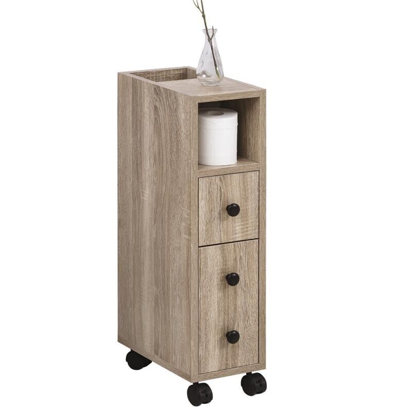 ARMADIETTO DA BAGNO A COLONNA DESIGN COMPATTO 4 RUOTE COLOR ROVERE
