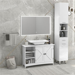 MOBILE SOTTO LAVABO BAGNO CON ARMADIETTO A 2 ANTE E 3 RIPIANI APERTI IN LEGNO 90X30X60 CM BIANCO